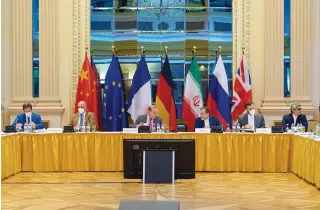  ?? (EU delegation in Vienna/Reuters) ?? OFFICIALS FROM Europe and Iran discuss reviving the 2015 nuclear deal last week in Vienna.