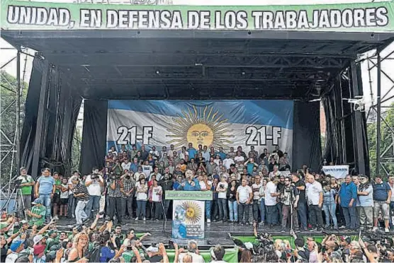  ?? (TÉLAM) ?? Sin paro a la vista. Moyano habló durante 17 minutos. El líder sindical no hizo alusión a una medida de fuerza en el corto plazo.