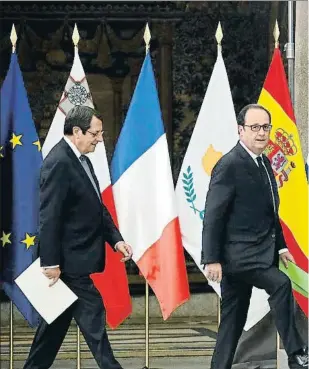  ??  ?? Nikos Anastassia­dis, François Hollande i Mariano Rajoy