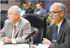  ?? APRILGAMIZ/MORNING CALLFILE PHOTO ?? Allentown Mayor Ray O’Connell, left, sits next to Joe McMahon while answering questions from the Allentown City Council in 2018. McMahon, the city’s managing director for the past two years, departed this week.