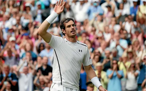  ??  ?? Andy Murray celebrates his three-set thrashing of Tomas Berdych in their Wimbledon semi-final.