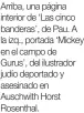  ?? ?? Arriba, una página interior de `Las cinco banderas', de Pau. A la izq., portada `Mickey en el campo de Gurus', del ilustrador judío deportado y asesinado en Auschwith Horst Rosenthal.