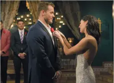  ?? CITIZEN NEWS SERVICE PHOTO ?? Colton, the next Bachelor, receives a rose from Becca on last season of The Bacheloret­te.