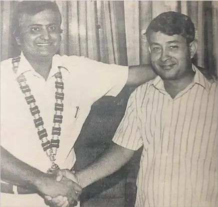  ?? Picture: FILE ?? Sigatoka mayor Kantilal Tappoo (left) and deputy mayor Ranjit Singh Chaudhary congratula­te each other on their re-election.