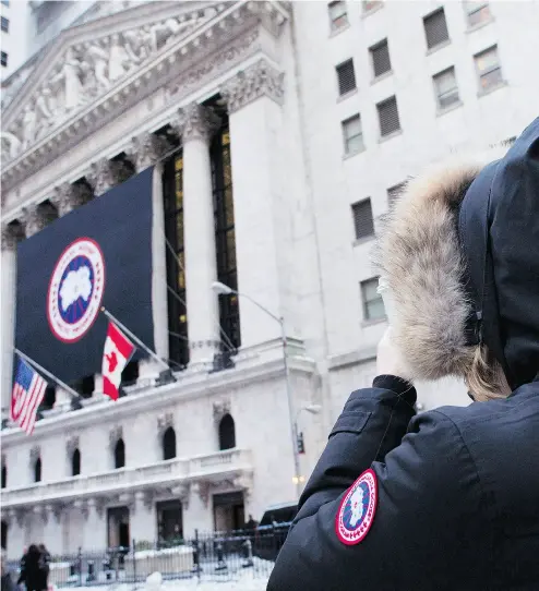  ?? MARK LENNIHAN / THE ASSOCIATED PRESS FILES ?? Canada Goose Holdings Inc. is up more than 150 per cent since it debuted on public exchanges last March. The company has deployed capital opening websites in more countries as well as a small number of stores.