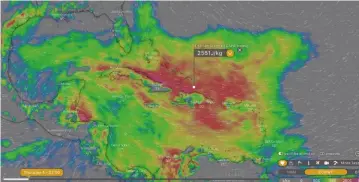  ??  ?? The CAPE index measures atmospheri­c instabilit­y and can be overlaid on windy.com forecasts