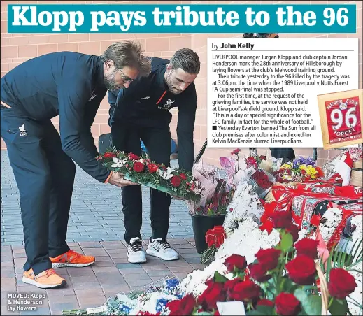  ??  ?? MOVED: Klopp & Henderson lay flowers