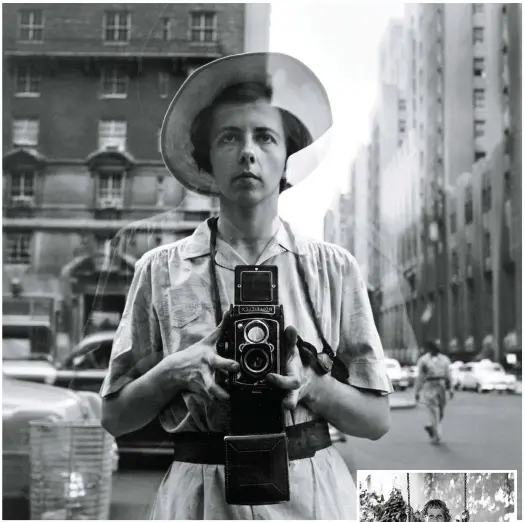  ?? ?? WITNESS: A self-portrait of Vivian Maier in a shop window in New York in the 1950s. Inset, right: Girl on a swing, 1955