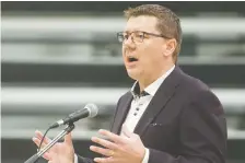  ?? BRANDON HARDER ?? Premier Scott Moe, speaking Tuesday at Agribition, initially said separation would not benefit Saskatchew­an “at this point.”