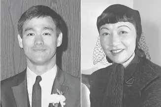  ?? Associated Press ?? Bruce Lee, left, who played Kato in “The Green Hornet,” appears in May 1966 in Los Angeles, and Chinese American actress Anna May Wong appears in January 1946.