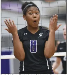  ?? ()NWA Democrat-Gazette/Charlie Kaijo) ?? Fayettevil­le’s Rosana Hicks led the Lady Bulldogs to the Class 6A state title this season, even though she wasn’t on the court for the celebratio­n after suffering a knee injury in the fourth set of the final match. She was named the Arkansas Democrat-Gazette All-Arkansas Preps player of the year.