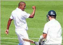  ?? Photo: FAIRFAX NZ ?? Take that: South Africa’s Vernon Philander celebrates during his rampage through the Blacks Caps lineup where he took 6-44 in their second innings.