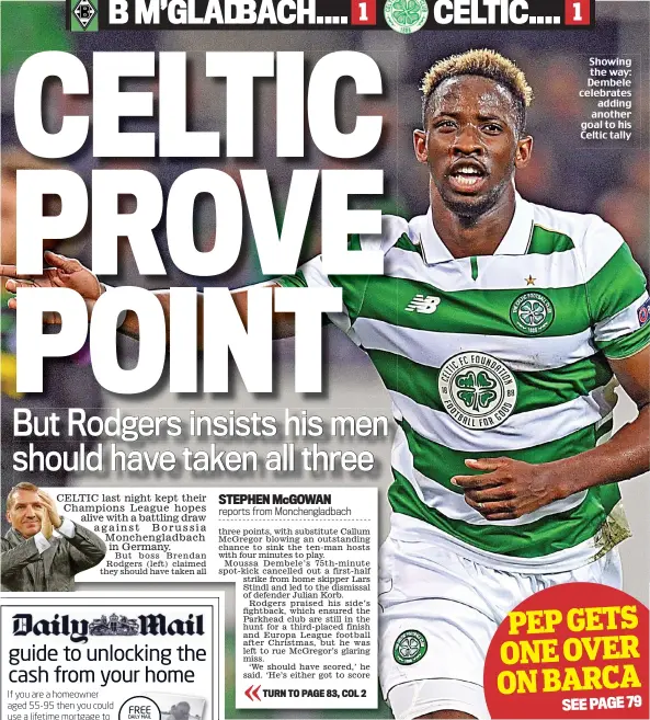  ??  ?? Showing the way: Dembele celebrates adding another goal to his Celtic tally