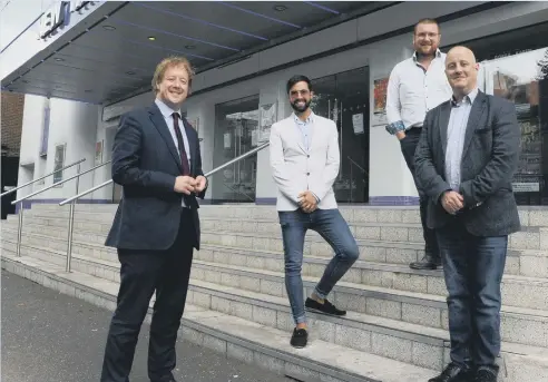  ??  ?? Paul Bristow MP with Selladoor’s David Hutchinson and Phillip Rowntree and New Theatre theatre director Richie Ross.