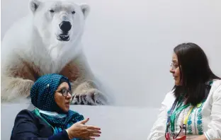  ?? Photo: Nampa/AFP ?? Habitat… Participan­ts speak underneath a picture of a polar bear during the United Nations Biodiversi­ty Conference of the Parties in Montreal, Canada on 13 December 2022.