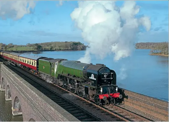  ?? MAT YARDLEY ?? FLY PAST: The A1 Steam Locomotive Trust’s Peppercorn ‘A1’ Pacific No. 60163 Tornado storms across Swithland Viaduct on the Great Central Railway with a busy nine-coach train from Loughborou­gh to Leicester North on January 9.