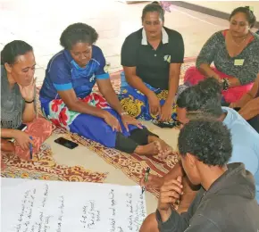  ?? ?? Rotuma Womens Associatio­n group discussion during their SME training in Rotuma.