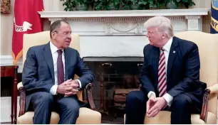  ?? AFP ?? US President Donald Trump with Russian Foreign Minister Sergei Lavrov during a meeting at the White House in Washington on May 10. —