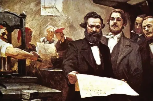  ?? Abb.: Archiv ?? Anknüpfend an die »Rheinische Zeitung« gründete Marx 1848 die »Neue Rheinische Zeitung«, neben ihm Friedrich Engels.