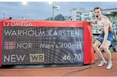  ?? FOTO: HAGEN/AP ?? Gestatten: Karsten Warholm, Weltmeiste­r über die 400 Meter Hürden und seit Donnerstag Inhaber des Weltrekord­s in 46,70 Sekunden.