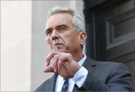  ?? HANS PENNINK, FILE — ASSOCIATED PRESS ?? Robert F. Kennedy, Jr. speaks after a hearing challengin­g the constituti­onality of the state legislatur­e’s repeal of the religious exemption to vaccinatio­n on behalf of New York state families who held lawful religious exemptions, during a rally outside the Albany County Courthouse just before the pandemic. He has apologized for suggesting things are worse for people today than they were for Anne Frank, but that hasn’t stopped his anti-vax crusade. And his famous family is condemning his comments.