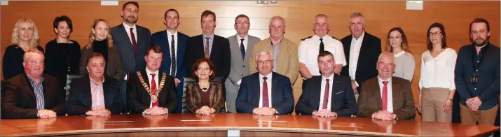  ??  ?? Polish Ambassador to Ireland, Anna Sochanska, with members of Gore Kilmuckrid­ge Municipal District and invited guests at the civic reception in her honour.