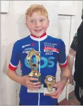  ?? ?? Shane O’Brien, Fermoy Cycling Club, taking 1st U13 overall at the O’Leary Stone Kanturk 3-day cycling event last weekend.