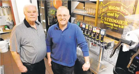  ?? MARK MORAN/HAZLETON STANDARD-SPEAKER ?? Edward, left, and Fred Maier at Susquehann­a Brewing Company.