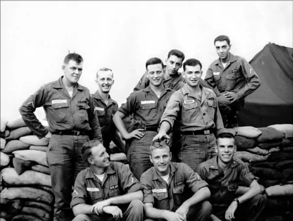  ??  ?? (Photo by Glenn Miyagishim­a) Standing: Butch Curtiss, Joe Moraski, Dale Dowd, Marty Gabel, Bob Harbatkin and Bob Falletta. Sitting: Terry Raney, Ken Hartman and Ed Blank. The photograph was taken in Long Binh, Vietnam, on Oct. 29, 1966.