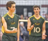  ?? JASON MALLOY/THE GUARDIAN ?? Ethan Boyd, left, won his final high school volleyball game Friday in Charlottet­own.