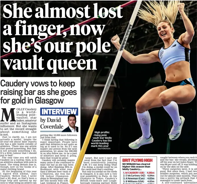  ?? SHUTTERSTO­CK ?? High profile: rising pole vault star Molly Caudery has the world-leading mark this year