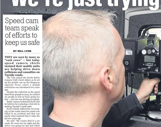  ??  ?? Technician Scott Aiken at work in a speed camera van situated at the junction of Charlotte Street and the Kingsway.