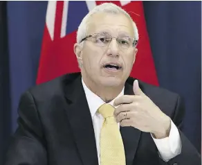  ?? VERONICA HENRI ?? Ontario Finance Minister Vic Fedeli says the Ford regime plans to work with officials “to explore other potential alternativ­es” to the proposal to ban certain fees including commission­s on mutual funds.