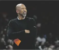  ?? MATT YORK/AP ?? PHOENIX SUNS HEAD COACH MONTY WILLIAMS watches during the first half of Game 6 of an NBA Western Conference semifinal game against the Denver Nuggets, May 11, 2023, in Phoenix.