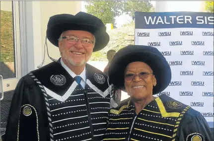  ??  ?? AT THE HELM: Newly inaugurate­d Walter Sisulu University vice-chancellor and principal Professor Rob Midgley, left, and chancellor Dr Sheila Sisulu, who addressed academics, politician­s and students at their inaugurati­on in Mthatha on Saturday