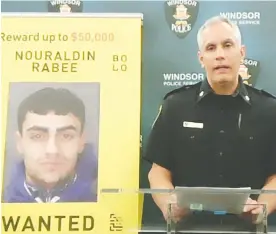  ?? SCREEN SHOT / WINDSOR STAR ?? Insp. Karel Degraaf of the Windsor Police Service speaks in a Zoom news conference Thursday about murder suspect Nouraldin Rabee. The reward for informatio­n leading to Rabee's arrest has been increased to $50,000.