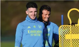  ?? Stuart MacFarlane/Arsenal FC/Getty Images ?? Declan Rice (left) with Ben White at an Arsenal training session in January. Photograph: