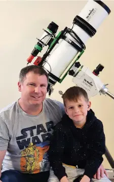  ?? PHOTOGRAPH­S: IAN PHILLIPS/ MEL PHILLIPS ?? Left, Ian Phillips and son William. Right, Ian’s favourite photo, the Horsehead nebula; and some of his other photos