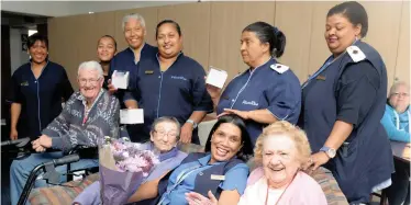  ?? African News Agency (ANA) ?? NURSES celebrate with residents at the PlumRus old-age home in Constantia during Internatio­nal Nurses Day festivitie­s. |