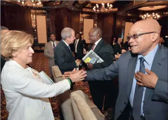  ?? PHOTO: GCIS ?? President Jacob Zuma chats with Barclays Africa Group chief executive Maria Ramos after meeting business leaders in Cape Town yesterday. Zuma has set up a committee that will work with business to find solutions to the country’s economic challenges.