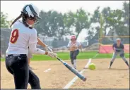  ?? Paul Dineen / OTSPORTSCH­EK ?? Kylei Abreo swings for what would be a homerun as a runner advances from third base during the Beet Diggers Home game against University on Sept. 19, 2020.