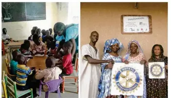  ??  ?? Le Rotary Club de Mantes-la-Jolie a participé à la rénovation et à l’équipement de l’école 6 de Ndioum. À droite : une classe de maternelle. À gauche : l’inaugurati­on de l’école.