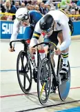  ??  ?? So close: Jack Carlin (left) lost out for gold to Matthew Glaetzer in the men’s sprint