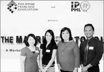  ??  ?? In photo are (from left) lawyer Corazon Marcial, Director III, Bureau of Trademarks, IPOPHL; Angelica Jalasco, IPOPHL; Yvette Pardo-Orbeta, PFA president; and lawyer Lope Manuel, IPOPHL