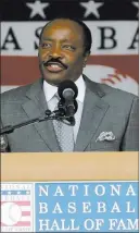  ??  ?? The Associated Press file Joe Morgan, speaking during 2013 ceremonies in Cooperstow­n, N.Y., is urging voters to keep “known steroid users” out of the Hall.