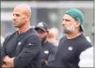  ?? Rich Schultz / Getty Images ?? Jets coach Robert Saleh, left, and defensive coordinato­r Jeff Ulbrich.