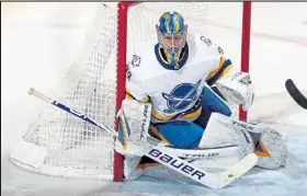  ?? Bruce Bennett / Getty Images ?? Avs’ backup goalie Jonas Johansson made 28 saves of 32 in his debut against the Coyotes on Tuesday. Johansson was recently acquired from the Sabres in a trade.