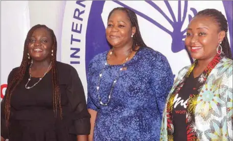  ?? ?? L-R: Chief Executive Officer, Sterling One Foundation, Olapeju Ibekwe; President, Internatio­nal Women’s Society, Ifeoma Money and Head One Woman, Sterling Bank Plc, Ifunanya Ugboko during commemorat­ion of Internatio­nal Widows Day in Lagos… recently