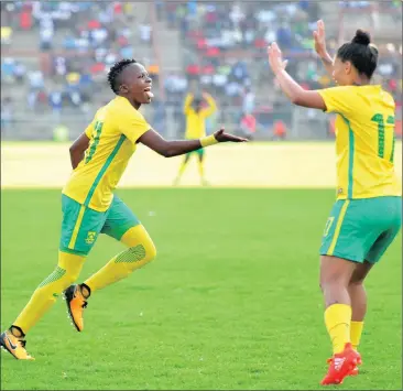  ?? Picture: SAMUEL SHIVAMBU/BACKPAGEPI­X ?? STARS OF THE SHOW: Thembi Kgatlana and Leandra Smeda both played a vital role for Banyana in their victory over Zambia yesterday.