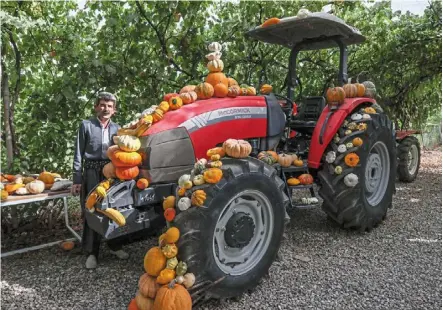  ?? ?? Muhamad near a display of organic fresh produce at his farm near the Kurdish Iraqi town of Halabja. — AFP